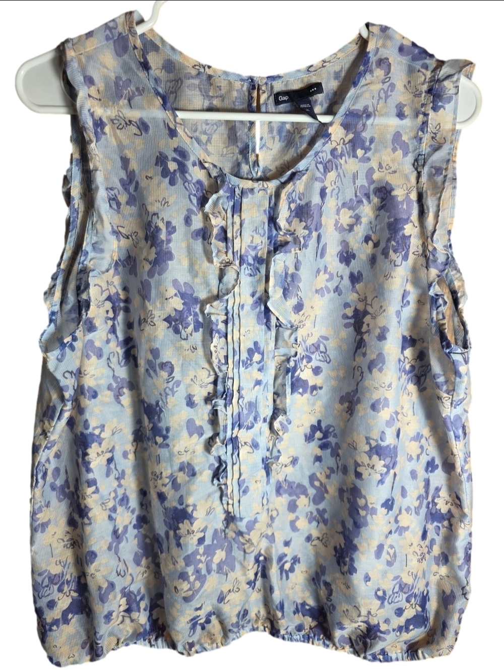 GAP Floral Ruffle Sleeveless Camisole - Light Blue & Cream XL Cottagecore Preppy